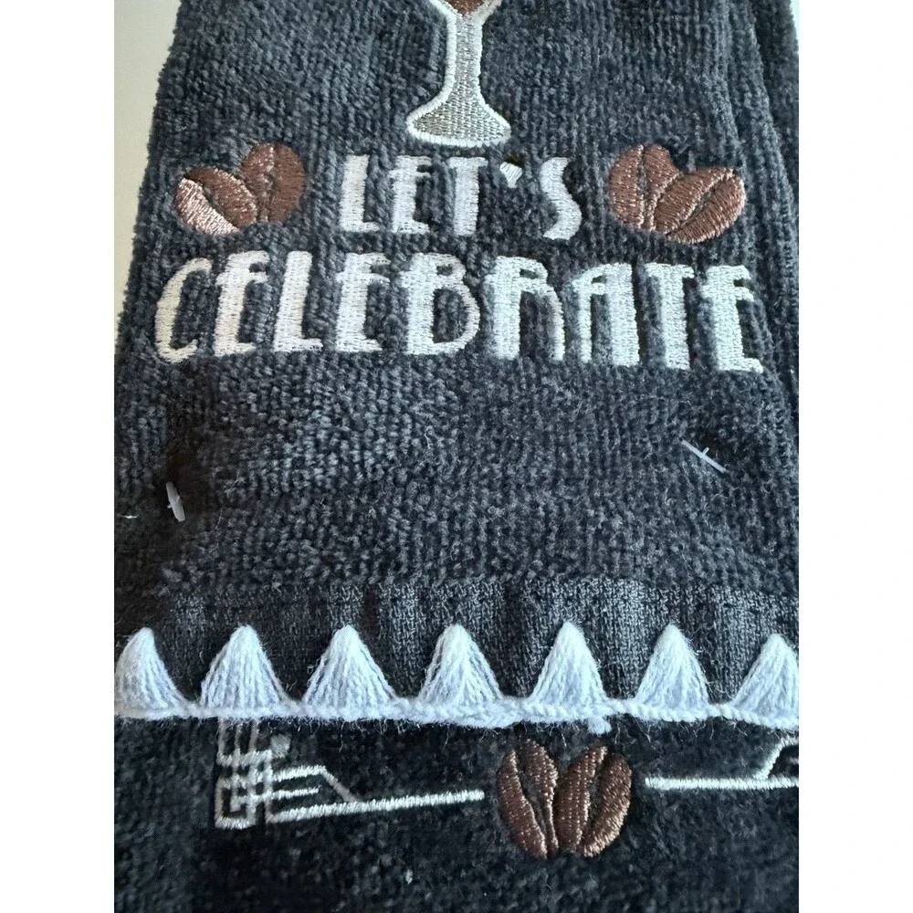 Let's Celebrate Fingertip Towels Hand Towel Set of 3 Black Martini Embroidered
